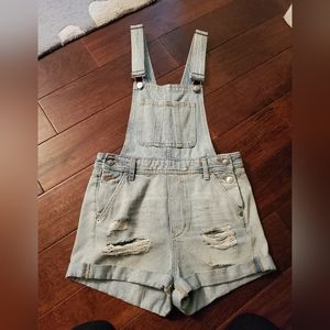 Distressed, very light wash overall shorts by H & M divided in size 4